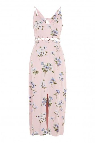 Topshop Floral Lattice Midi Slip Dress | pink front slit cami dresses - flipped
