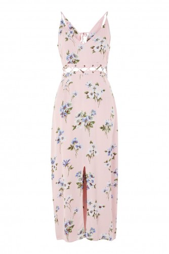 Topshop Floral Lattice Midi Slip Dress | pink front slit cami dresses