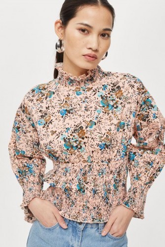 TOPSHOP Floral Print Smock Blouse / gathered vintage style blouses - flipped