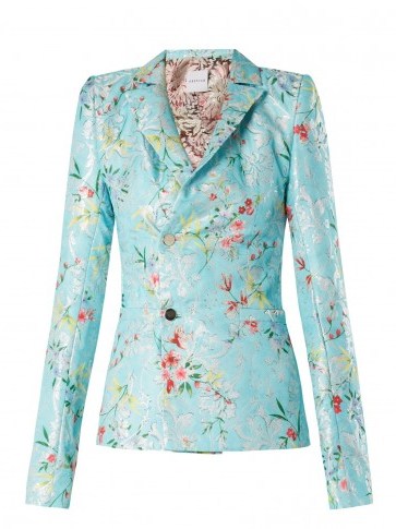 HALPERN Light-Blue Floral-jacquard single-breasted jacket ~ metallic jackets - flipped