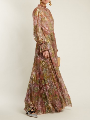 LUISA BECCARIA Floral-print pleated tulle gown ~ flowing metallic gowns