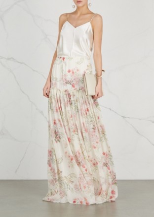 GIAMBATTISTA VALLI Floral-print silk chiffon maxi skirt / long luxe skirts