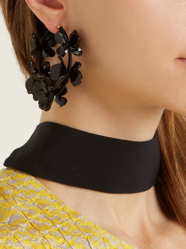 OSCAR DE LA RENTA Flower Garden hoop earrings ~ black statement jewellery