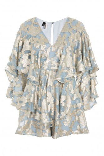 Topshop Foil Ruffled Plunge Playsuit | metallic plunging playsuits - flipped