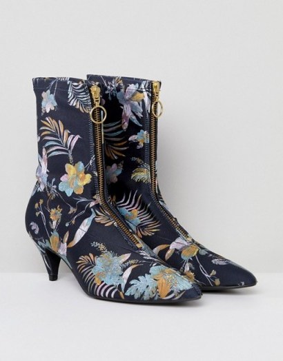 Gestuz Palm Print Fabric Sock Boots / black floral ankle boot - flipped
