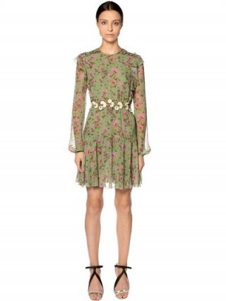 GIAMBATTISTA VALLI FLORAL PRINTED SILK GEORGETTE DRESS / green and pink dresses - flipped