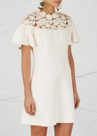 GIAMBATTISTA VALLI Ivory guipure lace-panelled dress ~ feminine flare sleeved event dresses - flipped