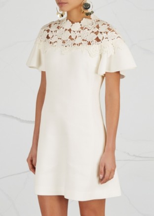 GIAMBATTISTA VALLI Ivory guipure lace-panelled dress ~ feminine flare sleeved event dresses
