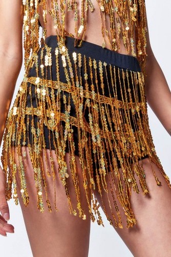 Jaded London Gold Sequin Fringe Hot Pants. FRINGED SHORTS - flipped