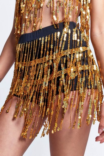 Jaded London Gold Sequin Fringe Hot Pants. FRINGED SHORTS