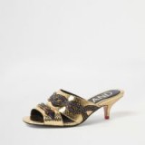 River Island Gold snake embellished kitten heel mules | glamorous metallic party shoes