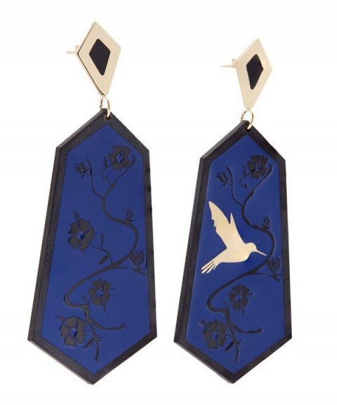 ANNA E ALEX Gold-Plated Fiori di Ciliegio Enamel Drop Earrings ~ blue statement jewellery - flipped