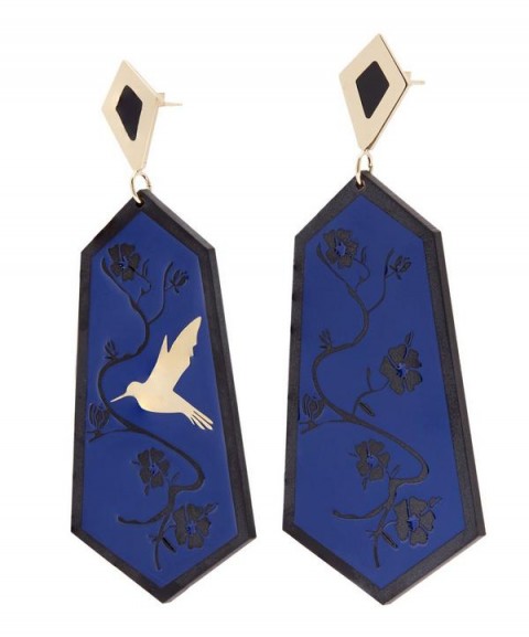 ANNA E ALEX Gold-Plated Fiori di Ciliegio Enamel Drop Earrings ~ blue statement jewellery