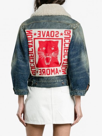 Gucci Lion Motif Denim Jacket | printed designer jackets - flipped