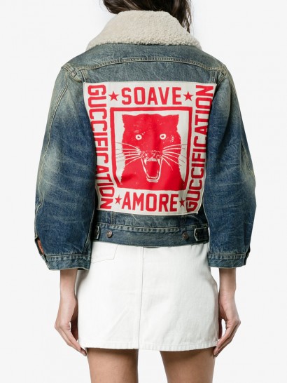 Gucci Lion Motif Denim Jacket | printed designer jackets