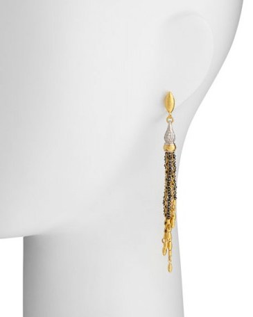 Gurhan Sultan Collection White & Black Diamond Tassel Earrings – fringe statement jewellery - flipped