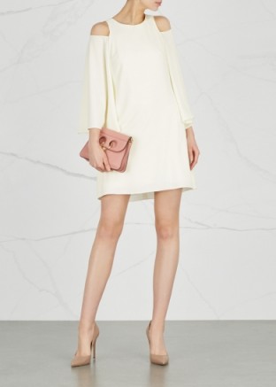 HALSTON HERITAGE Ivory open-shoulder dress ~ chic cold shoulder party dresses