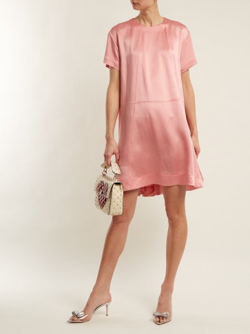 VALENTINO Hammered pink-satin short-sleeve dress
