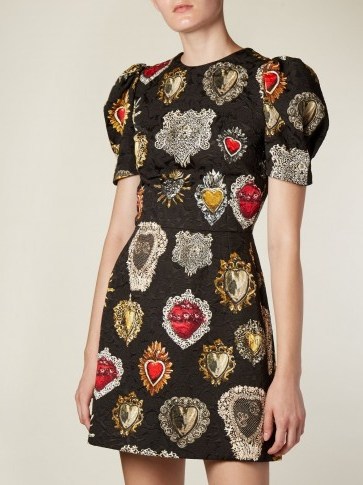 DOLCE & GABBANA Heart-print puff-sleeved mini dress ~ feminine style dresses - flipped