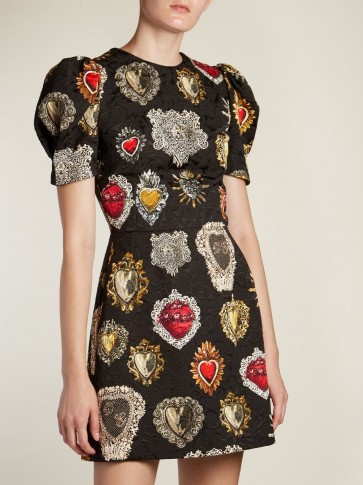 DOLCE & GABBANA Heart-print puff-sleeved mini dress ~ feminine style dresses
