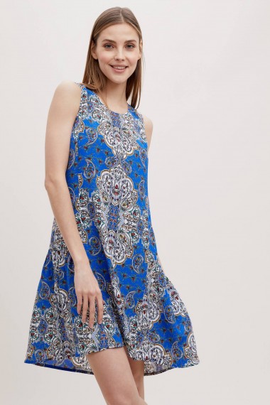 Kachel – Hedda Printed Silk Dress | blue sleeveless dresses for spring/summer