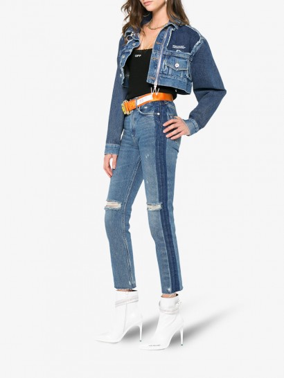 Heron Preston High Rise Ripped Jeans | side stripe jean