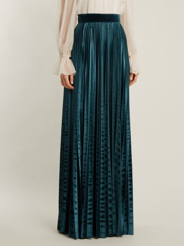 LUISA BECCARIA High-rise pleated teal-blue velvet skirt