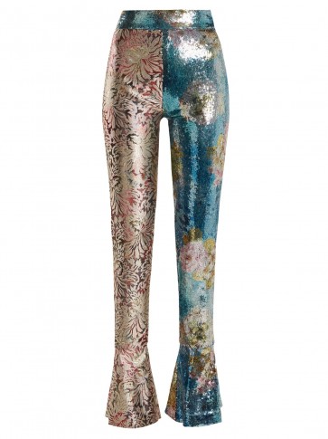 HALPERN High-rise blue, pink and gold sequin-embellished skinny trousers