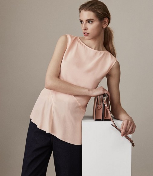 REISS ISLIA LADDER-TRIM TOP APRICOT BLUSH ~ luxe silky tops