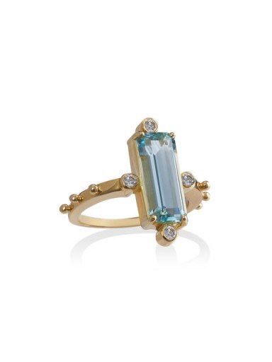 JESSIE WESTERN 18k gold ring with aquamarine and diamond / blue stone 18k gold rings / aquamarines & diamonds - flipped