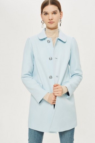 Topshop Jewel Button Coat | pale-blue puff sleeve Peter Pan collar coats - flipped