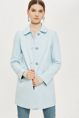 Topshop Jewel Button Coat | pale-blue puff sleeve Peter Pan collar coats