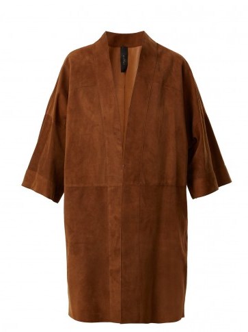GIANI FIRENZE Kimono-sleeve brown suede coat - flipped