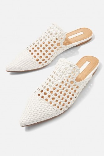 Topshop Knot Woven Mules | white pointy flats - flipped