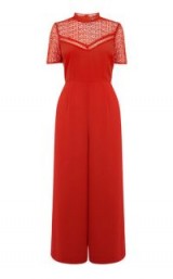 WAREHOUSE LACE AND CREPE JUMPSUIT Bright Red / crop leg jumpsuits