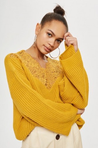 Topshop Lace Detail Cropped Jumper | mustard-yellow slouchy jumpers - flipped