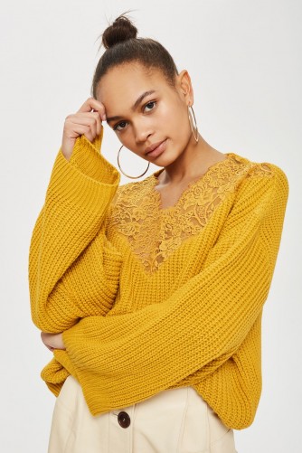 Topshop Lace Detail Cropped Jumper | mustard-yellow slouchy jumpers