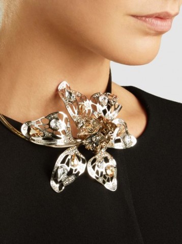 ‎LANVIN‎ Embellished Silver-Tone Flower Necklace – statement floral necklaces