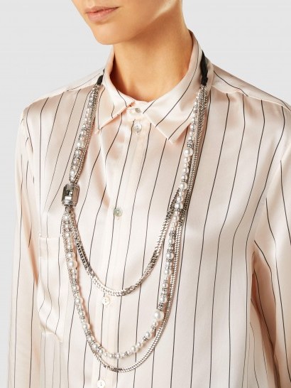 ‎LANVIN‎ Embellished Tiered Silver-Tone Necklace – crystal and pearl statement necklaces - flipped