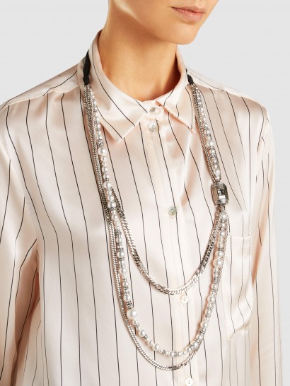 ‎LANVIN‎ Embellished Tiered Silver-Tone Necklace – crystal and pearl statement necklaces