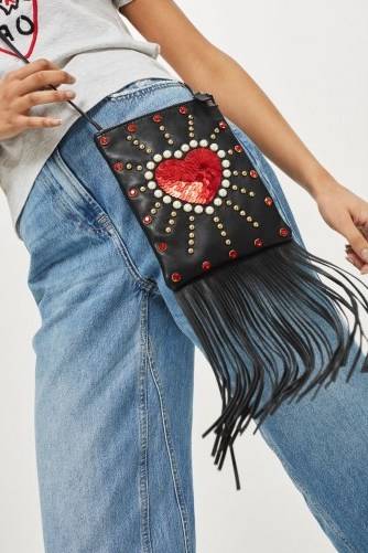Topshop Leather Loveheart Cross Body Bag | fringed boho bags - flipped