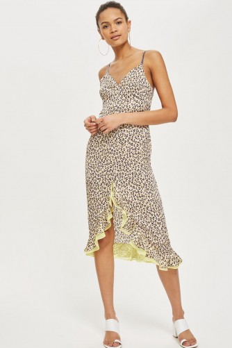 Topshop Leopard Ruffle Midi Slip Dress | animal print cami dresses