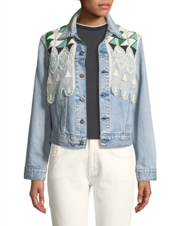 Levi’s Made & Crafted Boyfriend Trucker Denim Jacket w/ Embroidery ~ lace and bead embellished jackets