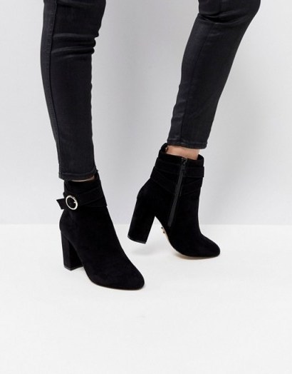 Lipsy Ring Buckle Detail Boot ~ black chunky heel ankle boots - flipped