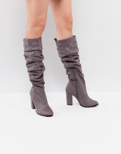 Lipsy Ruched High Leg Boot ~ grey slouchy boots - flipped