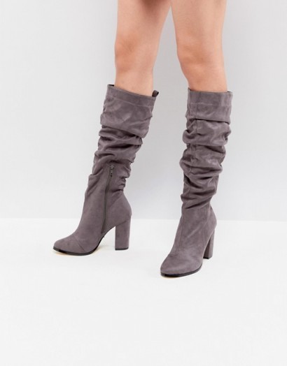 Lipsy Ruched High Leg Boot ~ grey slouchy boots