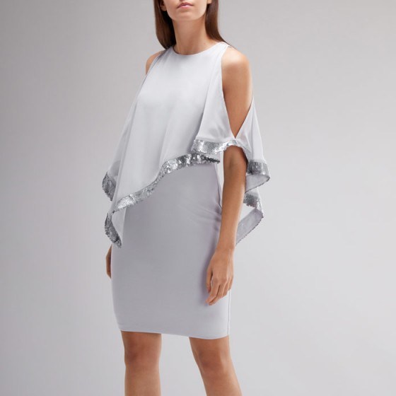 Coast Louisa Sequin Overlay Dress in Grey – pastel cold shoulder occasion dresses - flipped