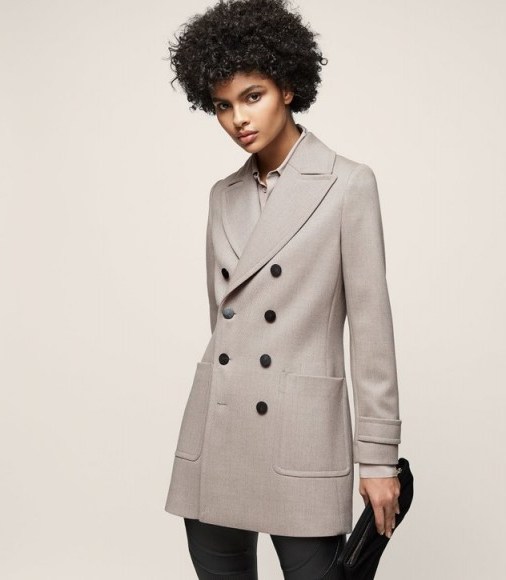 Reiss LUELLA DOUBLE-BREASTED COAT LIGHT GREY / elegant short coats - flipped