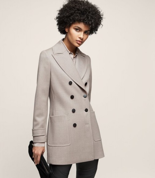 Reiss LUELLA DOUBLE-BREASTED COAT LIGHT GREY / elegant short coats