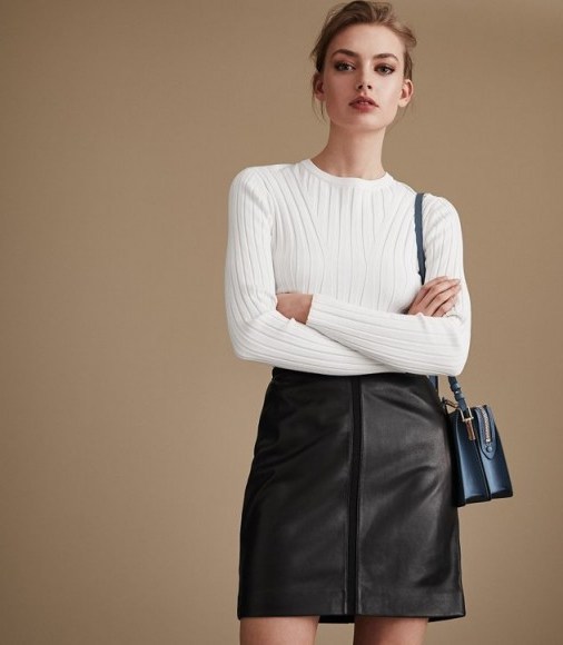 REISS MAISIE LEATHER PENCIL SKIRT BLACK ~ wardrobe essential skirts - flipped